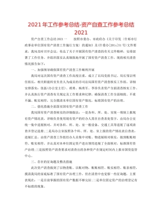 2021年工作参考总结资产自查工作参考总结