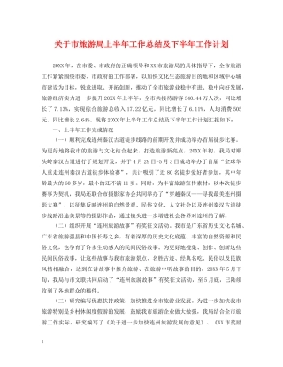 关于市旅游局上半年工作总结及下半年工作计划 