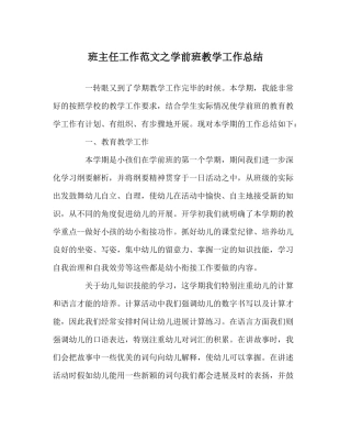 班主任工作范文学前班教学工作总结