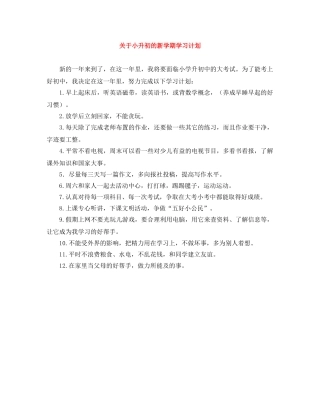 关于小升初的新学期学习计划 
