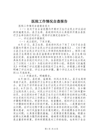 医院工作情况自查报告