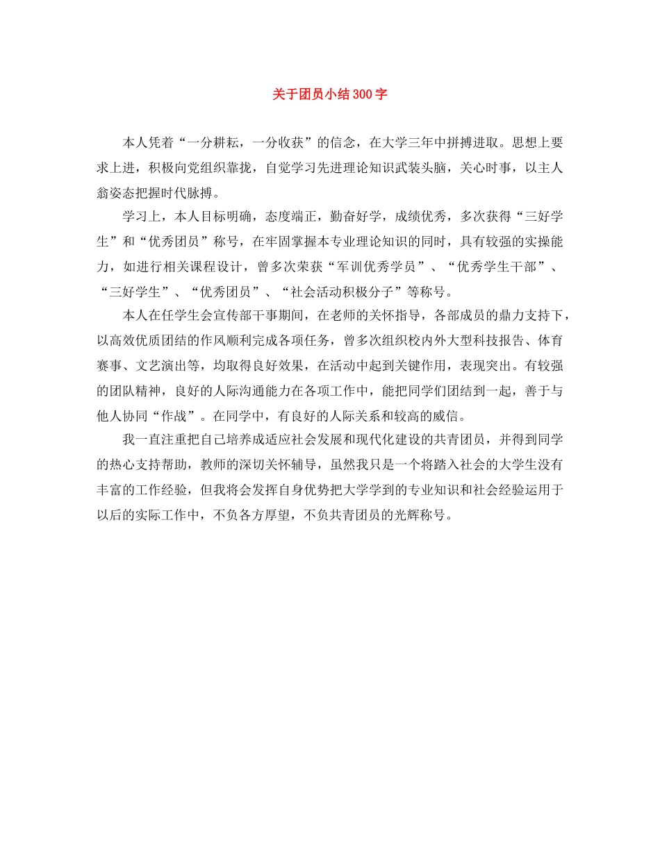 关于团员小结300字 _第1页