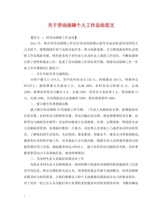关于劳动保障个人工作总结范文 