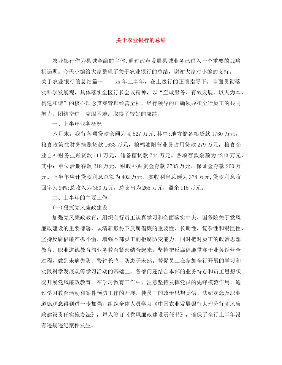 关于农业银行的总结 _第1页