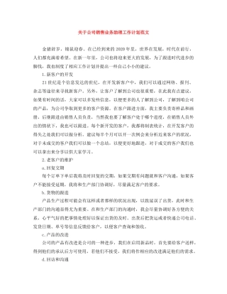 关于公司销售业务助理工作计划范文 