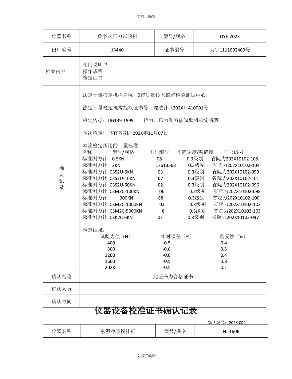 试验仪器检测检定证书确认记录_第3页