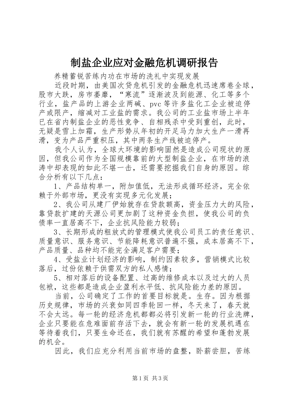 制盐企业应对金融危机调研报告_第1页