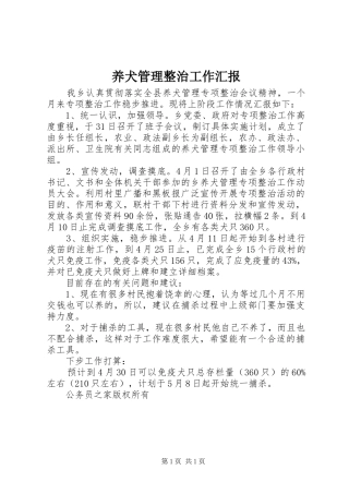 养犬管理整治工作汇报