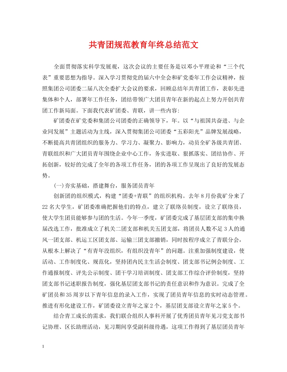 共青团规范教育年终总结范文 _第1页