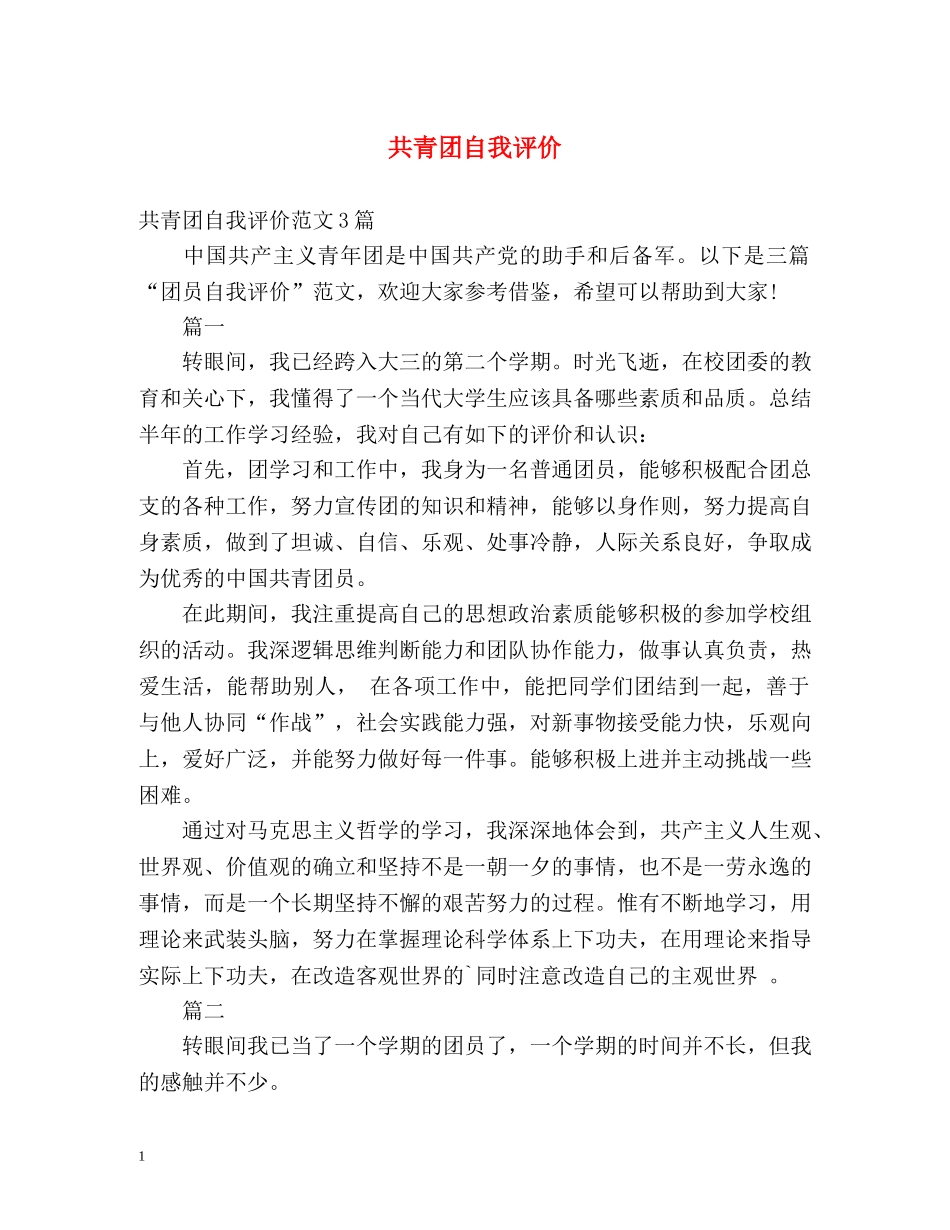共青团自我评价 _第1页