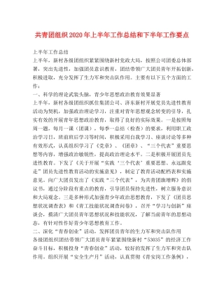 共青团组织2020年上半年工作总结和下半年工作要点 