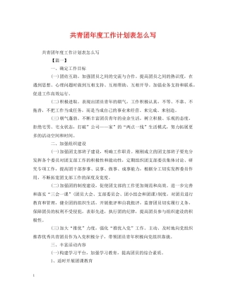 共青团年度工作计划表怎么写 