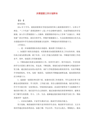共青团委工作计划样本 