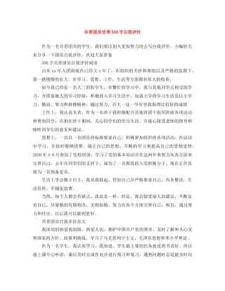 共青团员优秀500字自我评价 