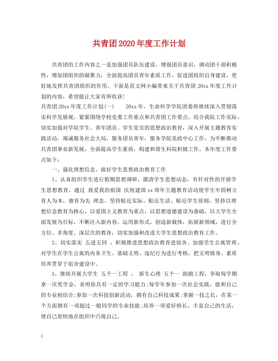 共青团2020年度工作计划 _第1页
