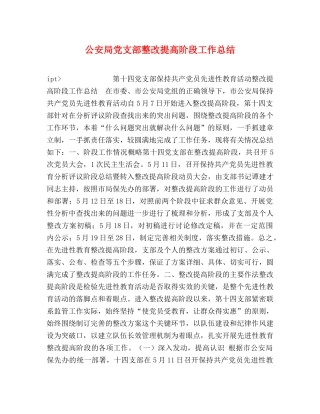 公安局党支部整改提高阶段工作总结 