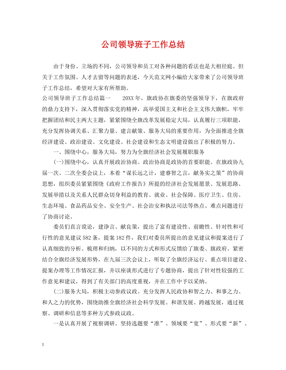 公司领导班子工作总结 _第1页