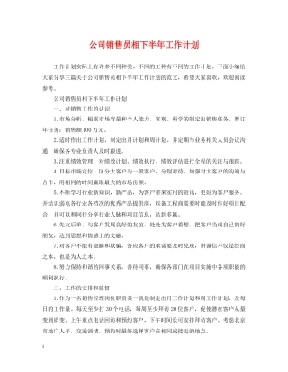 公司销售员相下半年工作计划 
