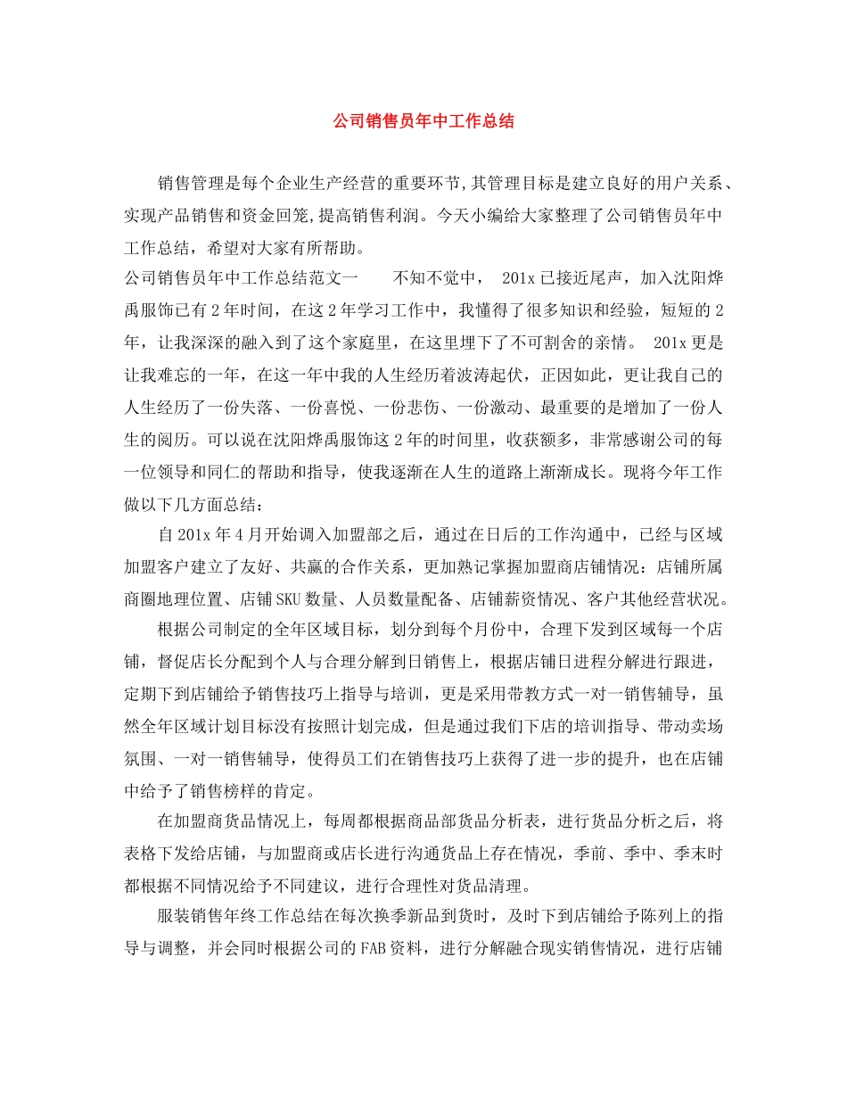 公司销售员年中工作总结 _第1页