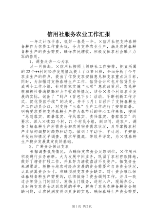 信用社服务农业工作汇报