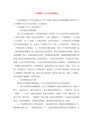公司销售个人月工作总结范文 