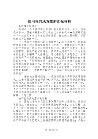信用社向地方政府汇报材料