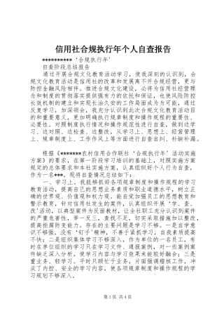 信用社合规执行年个人自查报告