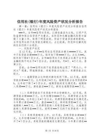 信用社(银行)年度风险资产状况分析报告