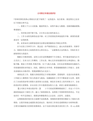 公司转正申请自我评价 