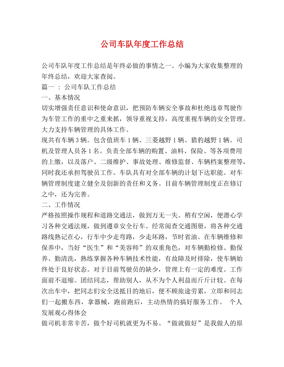 公司车队年度工作总结 _第1页