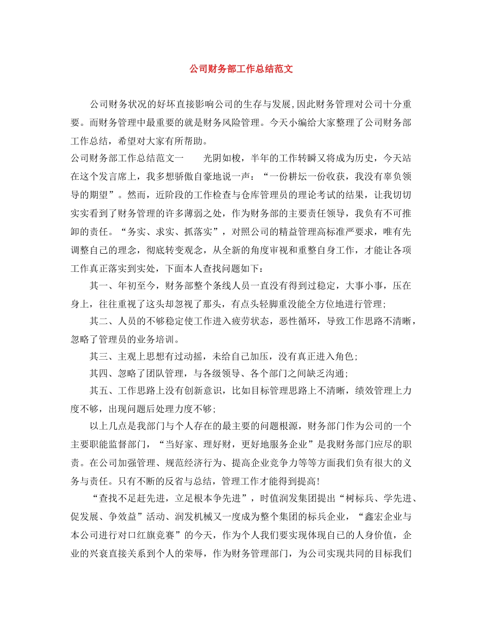 公司财务部工作总结范文 _第1页