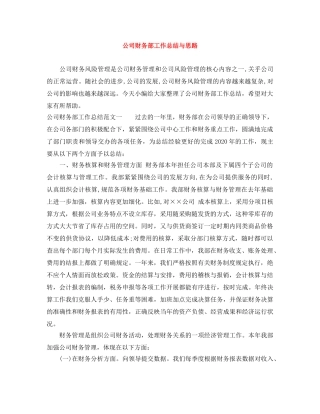 公司财务部工作总结与思路 