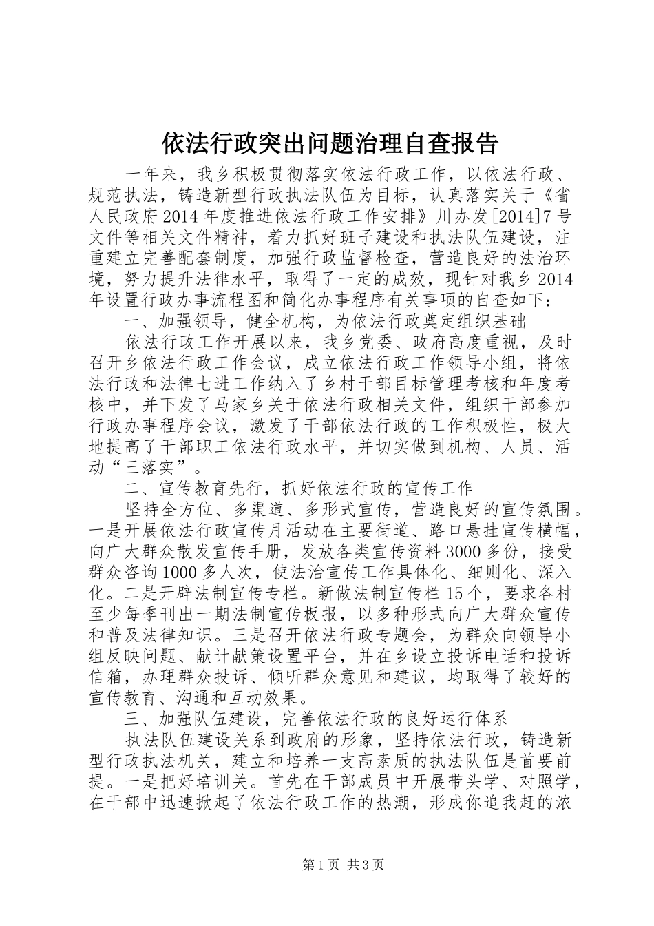 依法行政突出问题治理自查报告_第1页