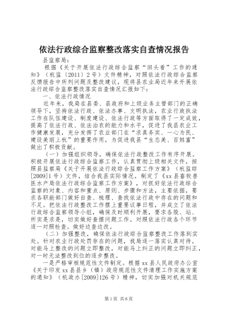 依法行政综合监察整改落实自查情况报告