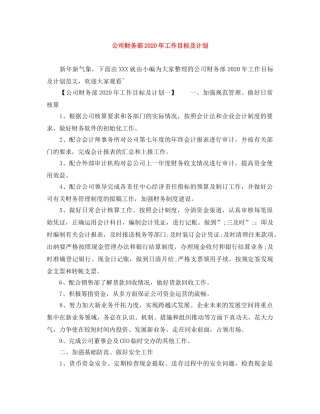 公司财务部2020年工作目标及计划 