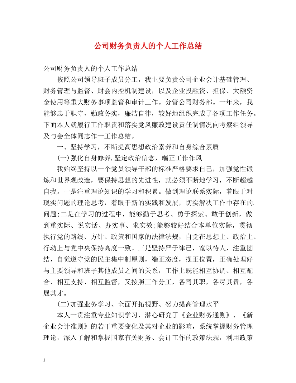 公司财务负责人的个人工作总结 _第1页