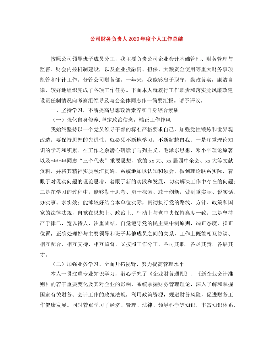 公司财务负责人2020年度个人工作总结 _第1页
