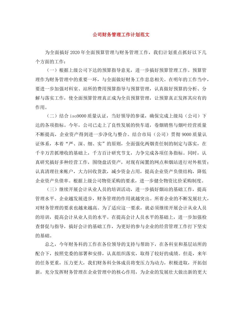 公司财务管理工作计划范文 _第1页