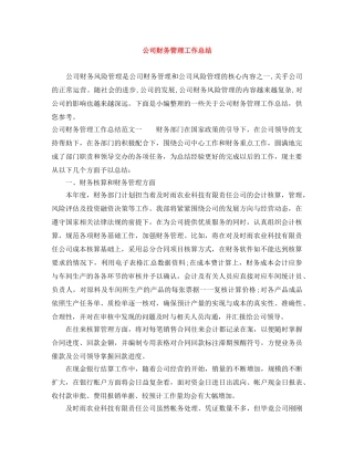 公司财务管理工作总结 