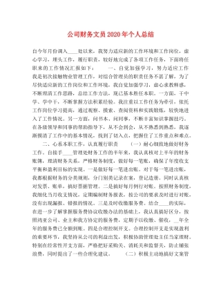 公司财务文员2020年个人总结 
