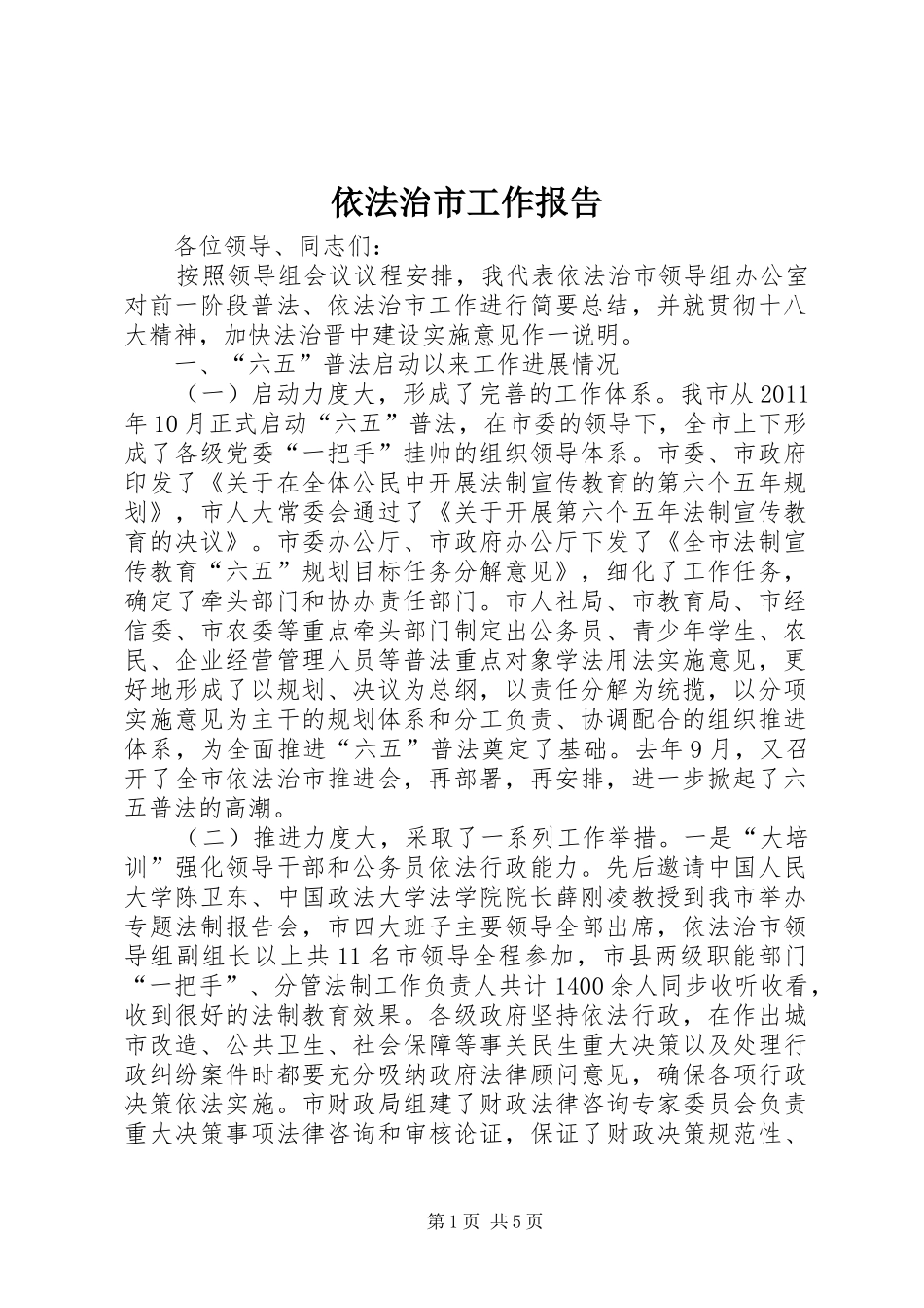 依法治市工作报告_第1页