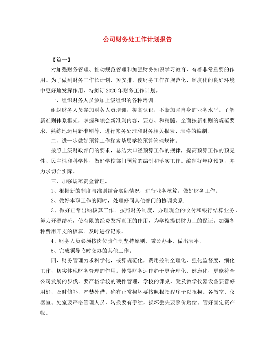 公司财务处工作计划报告 _第1页