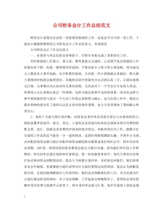 公司财务会计工作总结范文 
