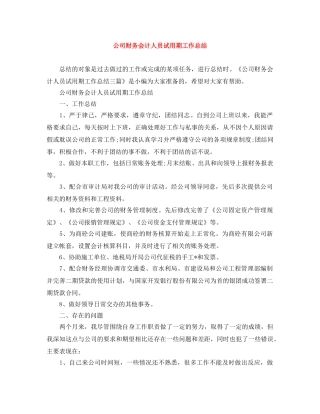 公司财务会计人员试用期工作总结 