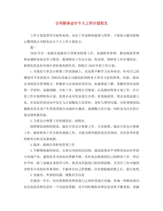 公司财务会计个人工作计划范文 