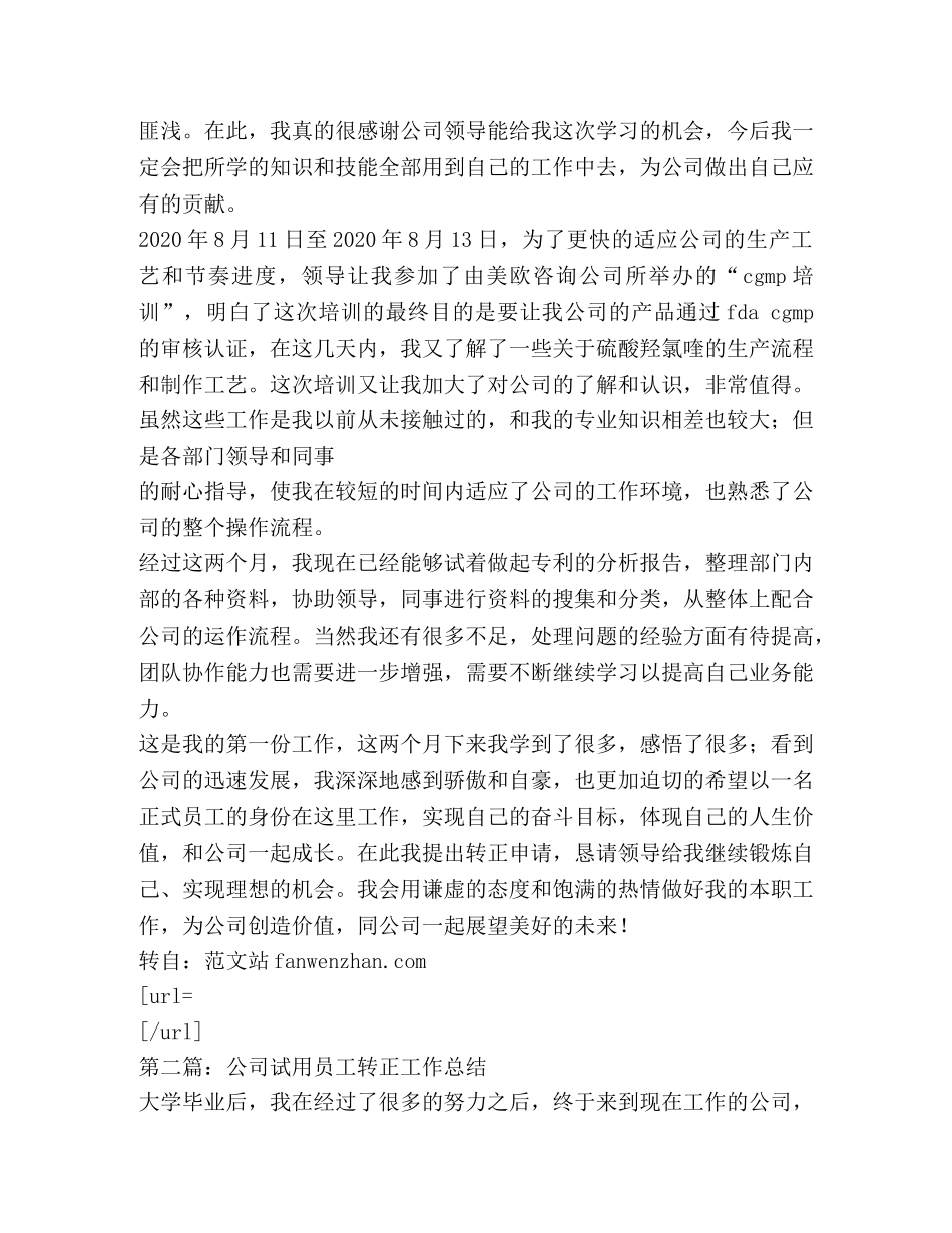 公司试用员工转正工作总结 _第2页