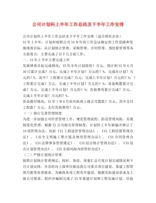公司计划科上半年工作总结及下半年工作安排 