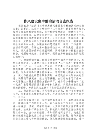 作风建设集中整治活动自查报告