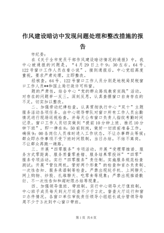 作风建设暗访中发现问题处理和整改措施的报告