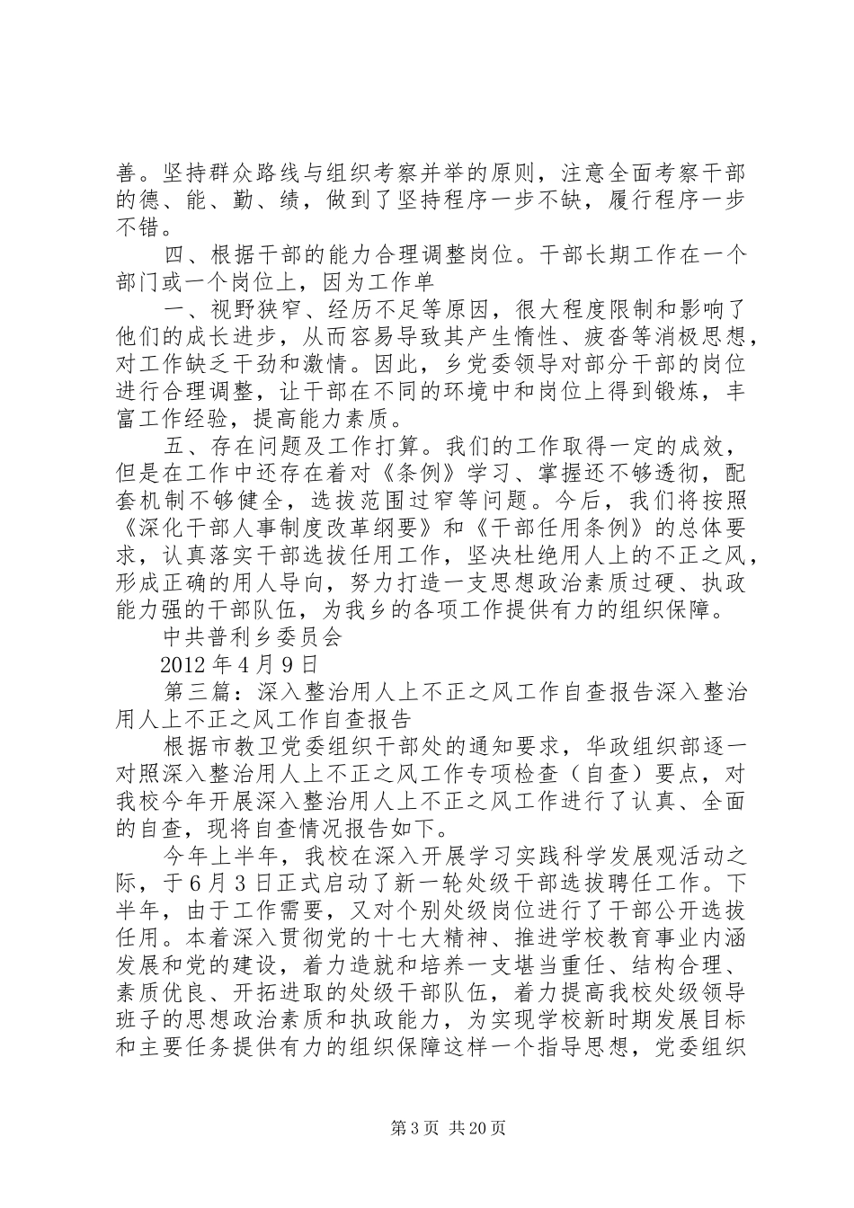 佑君中学：开展选人用人不正之风专项整治工作：自查报告及整改措施_第3页